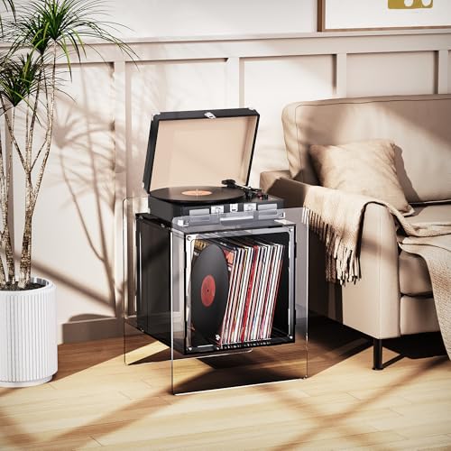 Acrylic Nightstand Colorful Bedside Table with Open Storage Shelf (Black)
