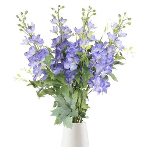 8PCS Voilet Artificial Delphinium Flowers with Clematis Greenery Long Stem Artificial Flowers Purple for Tall Vase for Home Wedding Floral Arrangement Centerpiece Table Decor (Violet)