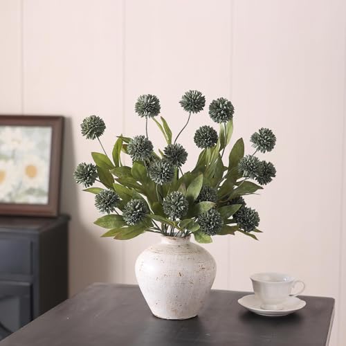 12 Pcs 27"Artificial Pompon Mum Silk Flower Stems for Vase (Dark Gray)