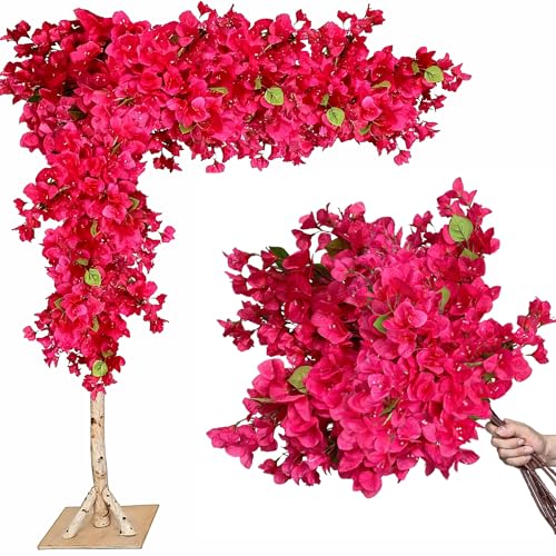 Pack of 24 Artificial Bougainvillea Flower Stems Silk Long Branches Full Blossoms for Home Wedding Table Centerpiece Event Backdrop Indoor Outdoor Decorations (Deep Pink - Pack of 24)
