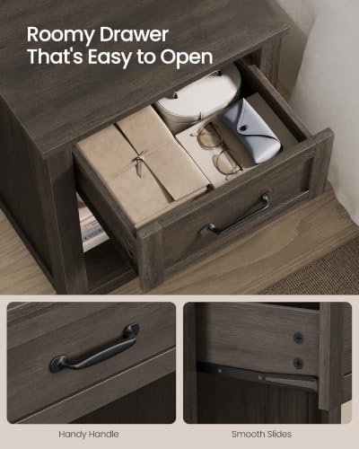 Farmhouse Nightstand with Charging Station (Taupe Brown / 1 PACK)
