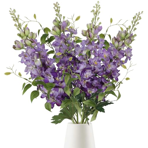 8PCS Purple Delphinium Artificial Flowers with Clematis Greenery Long Stem Flowers 29.5" Dark Purple Artificial Flowers for Wedding Centerpieces Silk Flowers for Home Decor Indoor (Dark Purple)