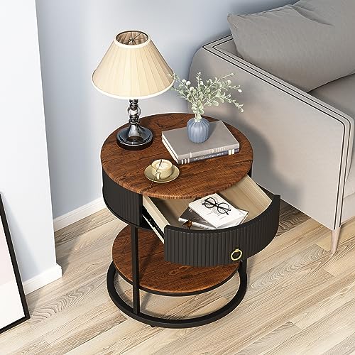 Round End Table with Drawer (Black)