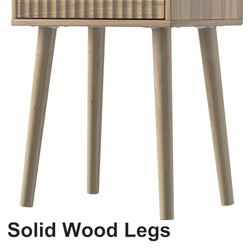 Nightstands Set of 2 (Rustic Walnut / Fluted Style)