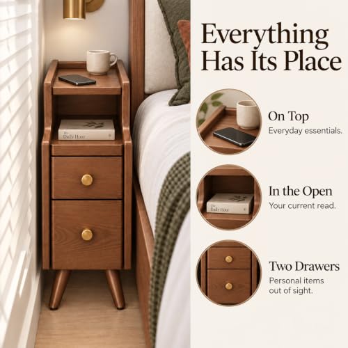 Narrow Nightstand with Drawers (2 Pc(walnut) / 15.74''D*7.87''W*19.68''H)