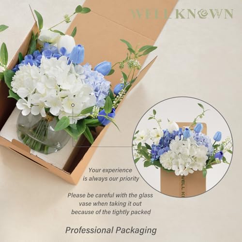 Artificial Flowers with Vase (Blue & White Mixed)