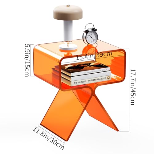 Acrylic Nightstand Bedside Side Table (Orange)