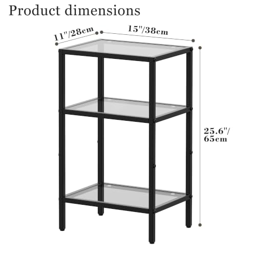 Glass Side Table (Black / 3-Tier (11"D x 15"W x 25.6"H))