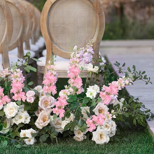 8PCS Pink Artificial Delphinium Flowers with Clematis Greenery Long Stem Artificial Flowers for Tall Vase for Home Wedding Floral Arrangement Centerpiece Table Decor (Light Pink)