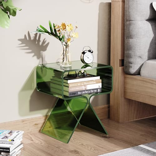 Acrylic Nightstand Bedside Side Table (Green)