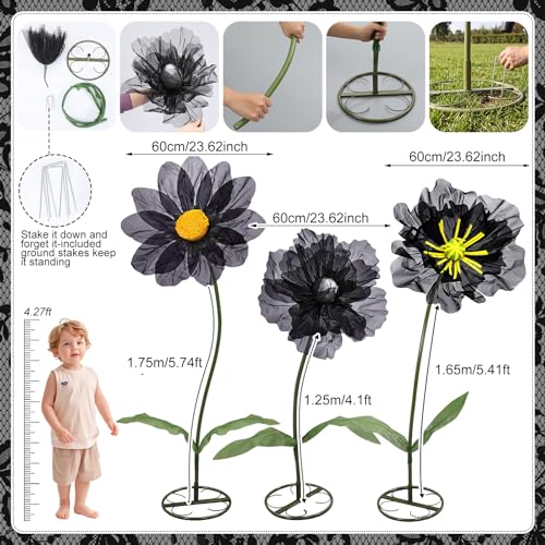 3 Pcs Halloween Black Giant Artificial Flowers for Decoration (Black / Classic)
