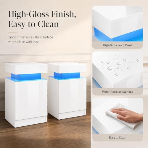 Nightstand Set of 2 with RGB LED Lights (White / 17.7 inch-2P)