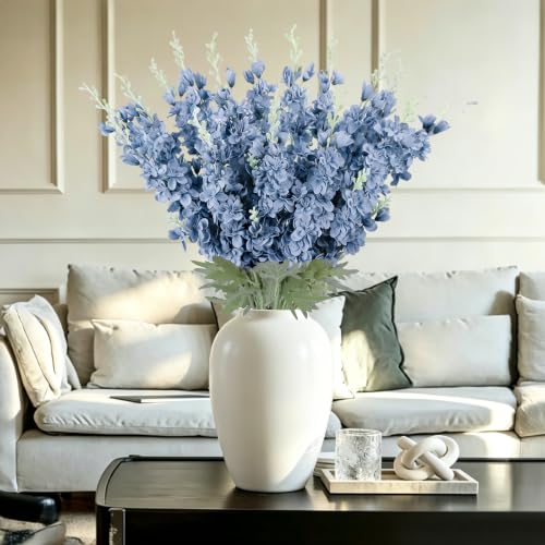 16Pcs Dusty Blue Delphinium Artificial Flower 33.5'' Tall Dusty Blue Flower (Gray Blue)