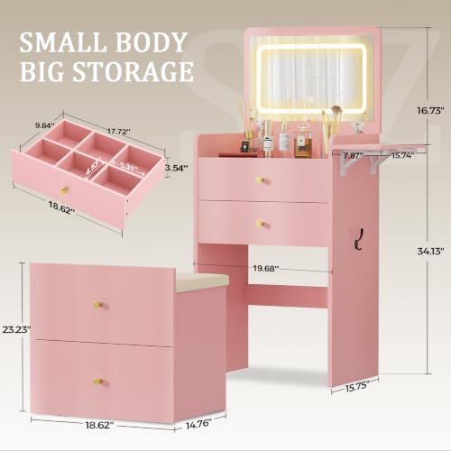 Makeup Vanity Desk with Mirror and Lights (Pink)