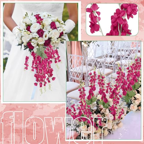 24 Pcs Rose Red Delphinium Artificial Flower Bulk (34.25" / Rose Red)