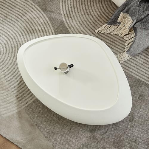 47" Fiberglass Oval Matte Coffee Table with Faux Matte Rocks Design (White / 47"(Oval))