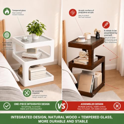 3 Tier Nightstand (White Color / 11.81*11.81*21.16in)