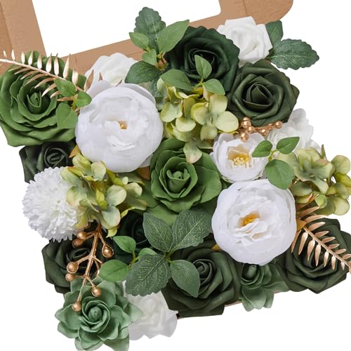 Green Artificial Flowers Box Silk Flowers with Stems for Wedding (A Emerald Green / 1 Box)