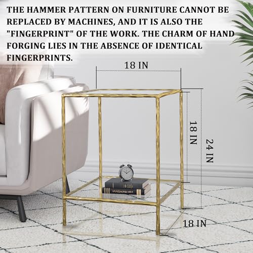 Hand Forged Side Table 2 Tier (Gold / Square)