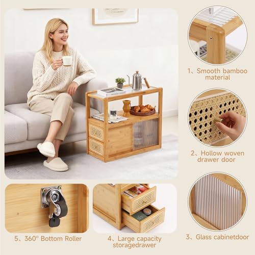Rattan Nightstand (End Table Wood)