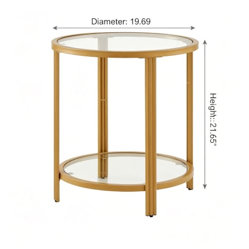 Modern Round Glass Top End Table (Gold)