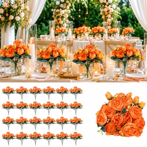 24 Bundles Artificial Peonies Flowers (Orange)