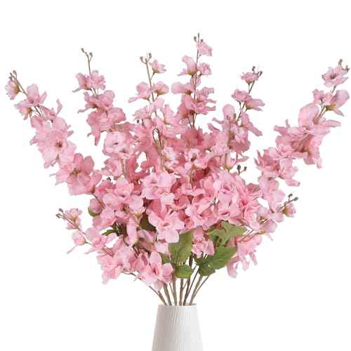 6PCS Long Stem Artificial Delphinium Flowers 35.43'' Pink Fake Larkspur Artificial Flower for Tall Vase Wedding Arrangements Bridal Bouquets Blossoms Flowers for Home Table Decor (Pink)