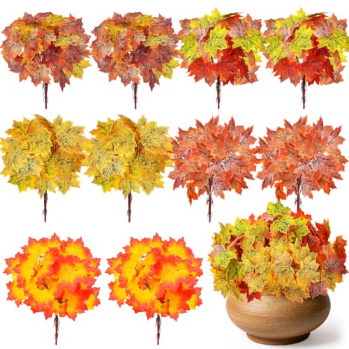 10 PCS Fall Leaves Stems Artificial Maple Leaves Branches (Fall Yellow Leaves Stems)