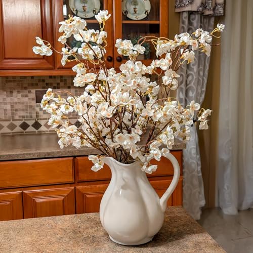 4 Pcs Artificial Cherry Blossom Flower Branches (White-mrz)