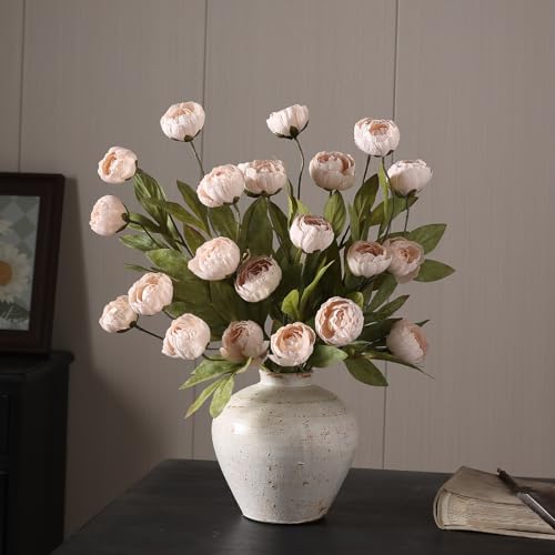 6 Pcs 27" Faux Silk Peony Artificial Flowers Stems for Vase (Beige)
