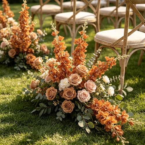 16Pcs Fall Delphinium Artificial Flowers 33.5" Fall Flower Stems for Vases (Brown)