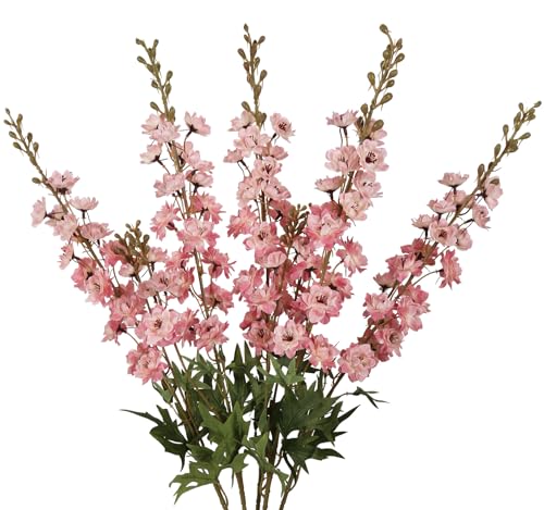 Pink Artificial Delphinium Flowers 33.5" Long Stem Artificial Flowers Vintage Pink Fake Flowers for Wedding Centerpieces for Home Tables Party Decor（Vintage Pink） (5pcs-vintage Pink)