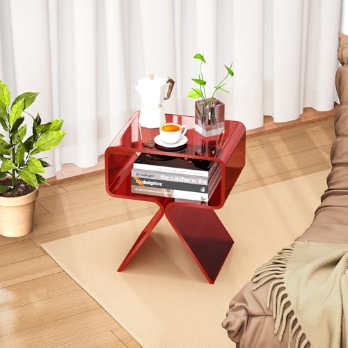 Acrylic Nightstand Bedside Side Table (Red)