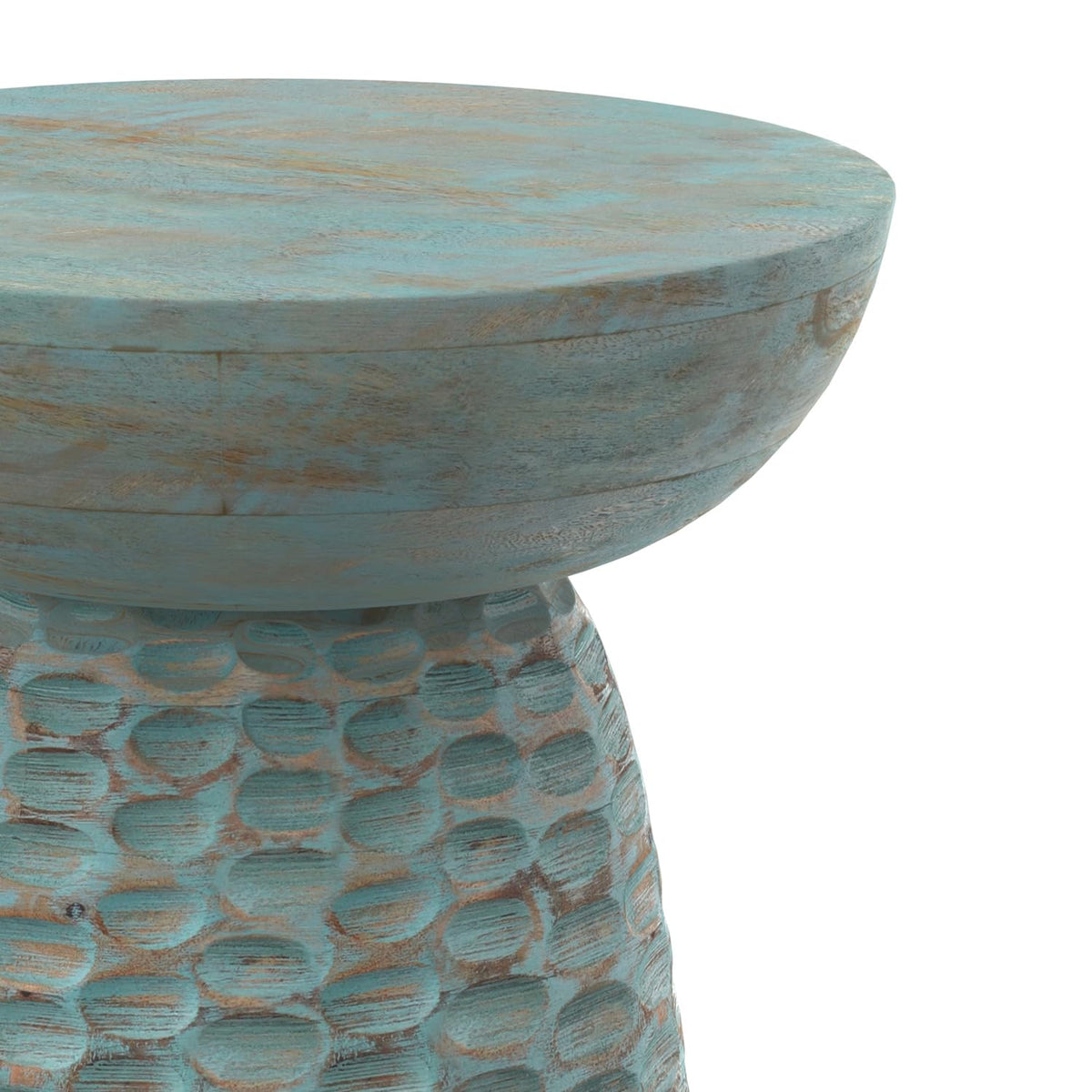 Boyd 13" Wide Solid Wood Round End Table in Teal Wash (Teal Wash / 13 inch)