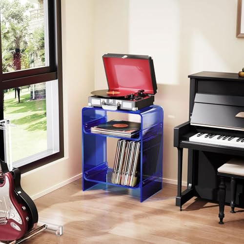 Acrylic Record Player Table with Storage Shelf (Dark Blue / Large)