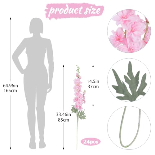 16Pcs Light pink Delphinium Artificial Flowers 33.5" Long Stem Pink Flower (Light Pink)