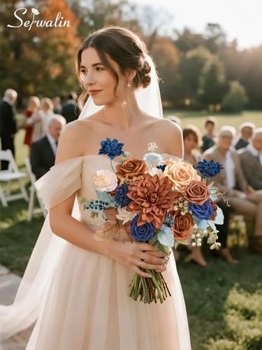 Burnt Orange & Navy Artificial Flowers (Athens Burnt Orange & Navy / 1 Box)