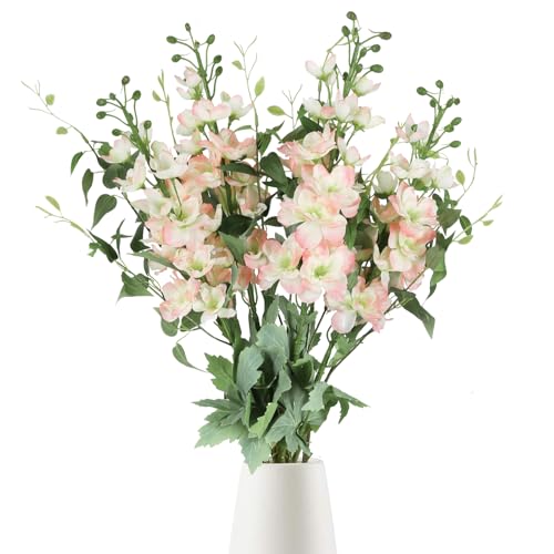 8PCS Pink Artificial Delphinium Flowers with Clematis Greenery Long Stem Artificial Flowers for Tall Vase for Home Wedding Floral Arrangement Centerpiece Table Decor (Flesh Pink)