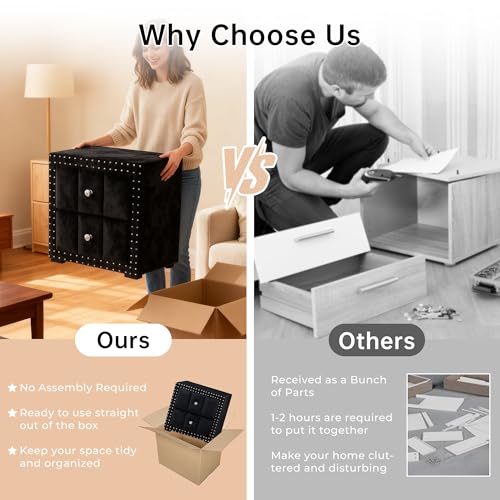 Contemporary Tufted Nightstand (Black)