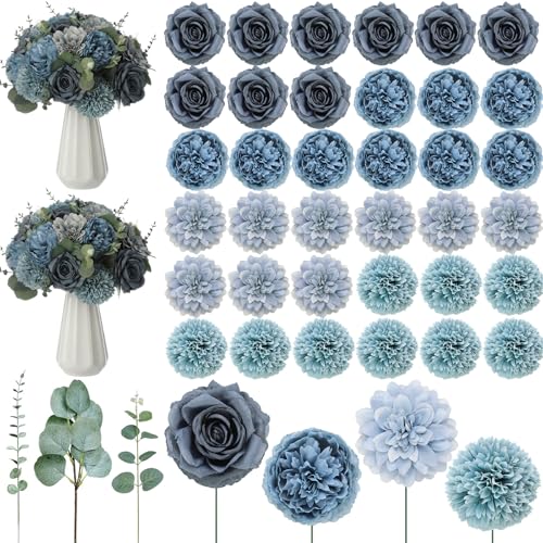 98pcs Artificial Flowers with Stems (Dusty Blue)