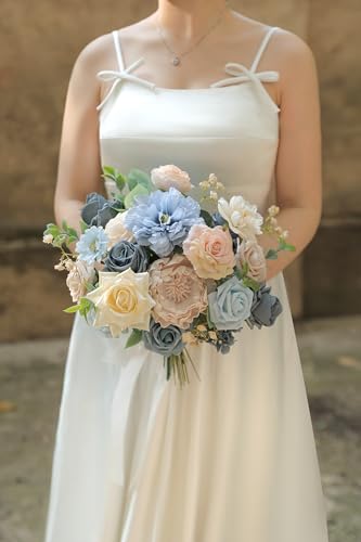 Artificial Flowers Combo Box Set for DIY Wedding Bouquets Centerpieces Arrangements Bridal Shower Party Home Decorations (Blue)