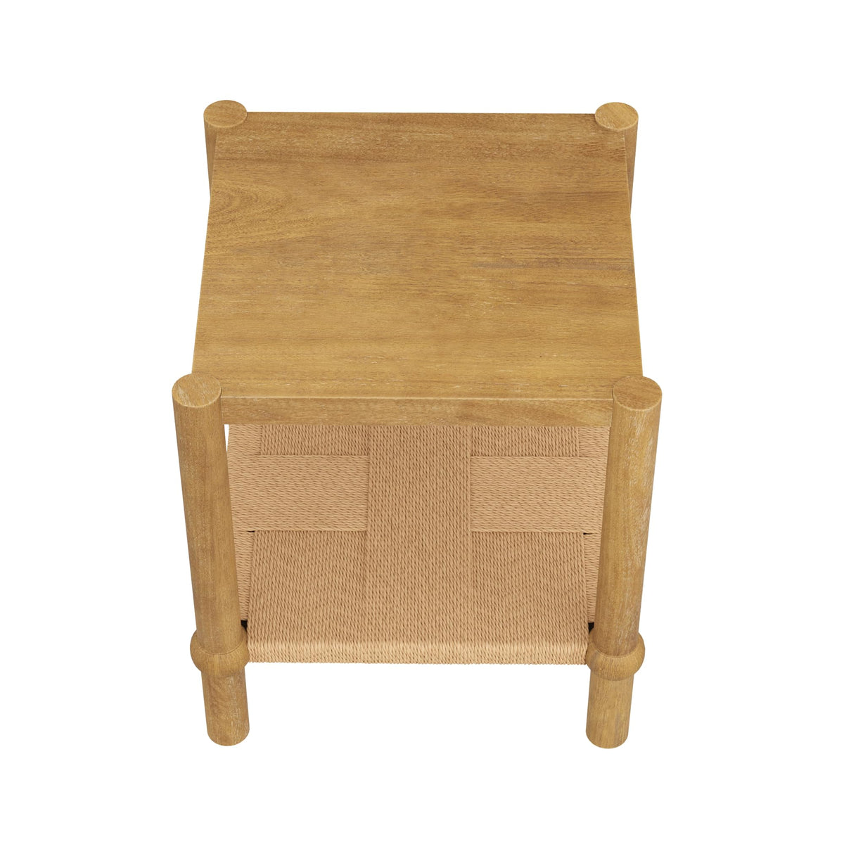 River Modern Coastal Side Table with Solid Wood Legs and Seagrass Storage Shelf (Light Brown/Seagrass / Single)