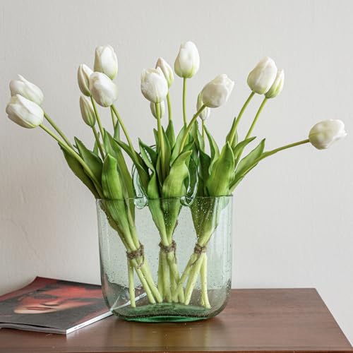 15pcs Artificial Tulips Flowers (15pcs White (No Vase))