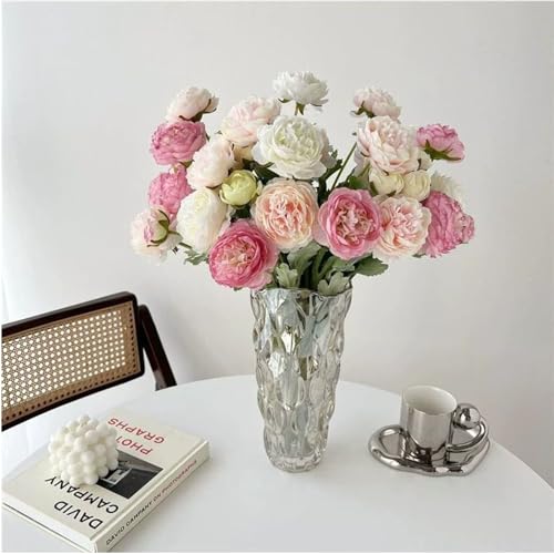 Artificial Flowers White Peonies 10pcs 30Heads Bouquet Fake Peonies Artificial Ranunculus Flowers for Indoor Faux Floral Arrangements Home Table Kitchen Wedding Party Farmhouse Decor ﻿ (White(10pcs))