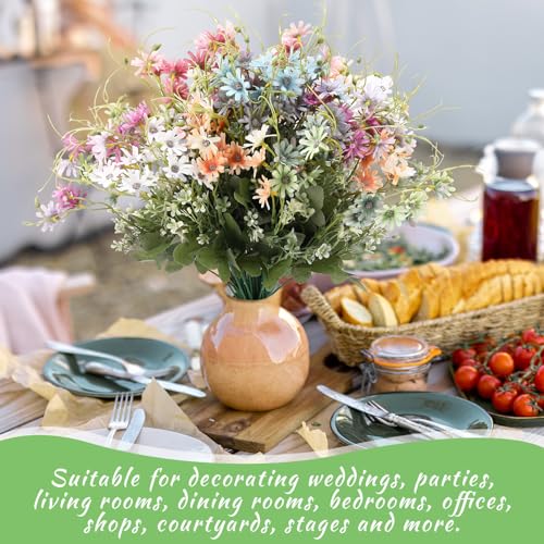 24 Pcs Wildflowers Artificial Flowers Silk Fake Daisy Wild Flower Bouquets Outdoor UV Resistant Faux Greenery Plants for Spring Summer Decoration Home Indoor Vase Floral Arrangements Decor