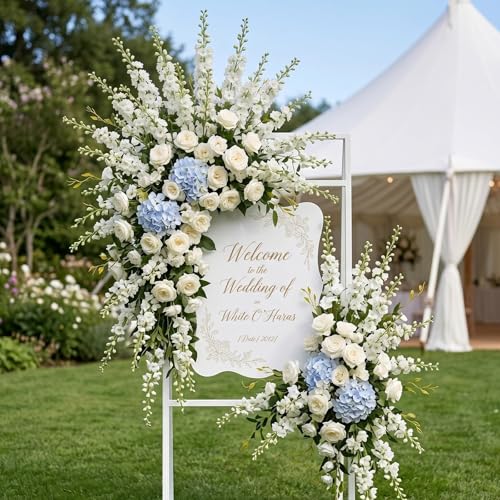 20PCS 33.5" White Artificial Delphinium Flowers with Clematis Greenery