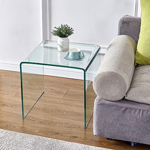 Glass End Side Table for Living Room Nightstand Bedside Table Small Coffee Table (20x16x18)
