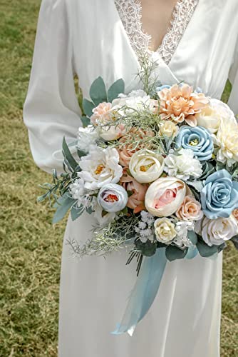 Artificial Flowers Box Set DIY Bouquets Centerpieces Faux Flowers Combo for Wedding Flowers with Leaves and Stems Floral Arrangements Bridal Baby Shower Home Decor (Milk White)