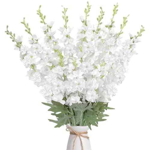 16Pcs White Delphinium Artificial Flowers 33.5" Long Stem Wedding Flower (White)
