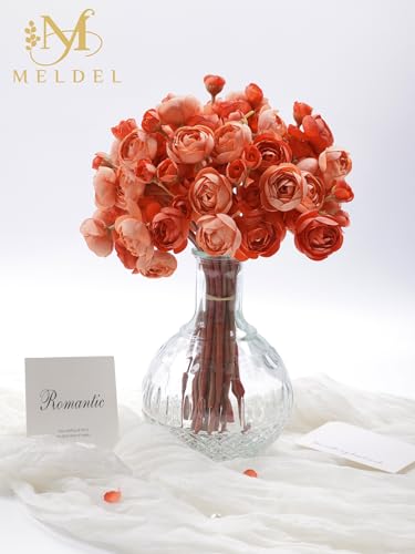32Pcs Burnt Orange Ranunculus Artificial Flowers Home Wedding Decor (Burnt Orange)